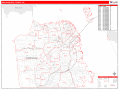 San Francisco County, CA Digital Map Red Line Style